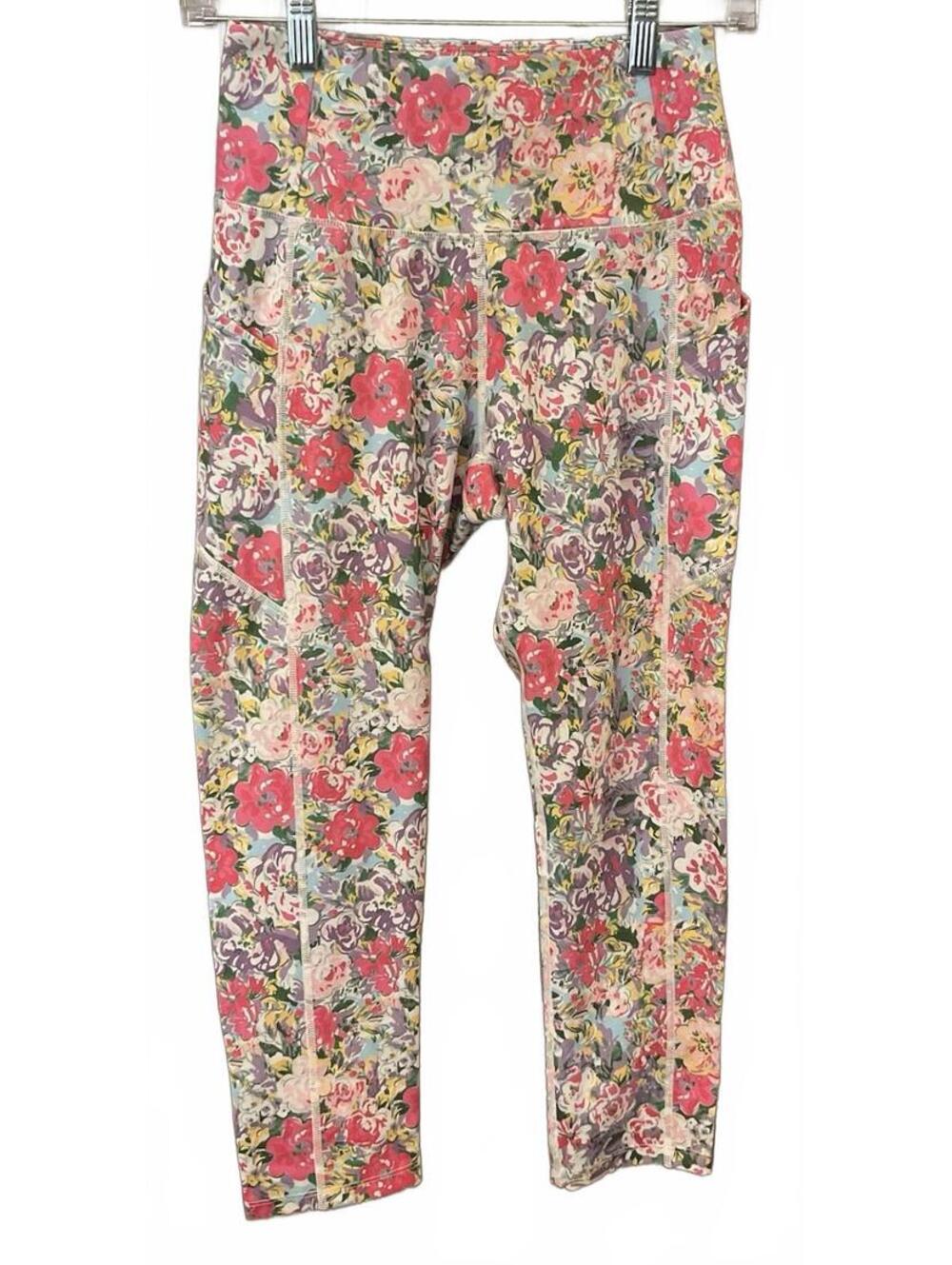 Vogo Athletic Womens Floral leggings W/ Side Pockets Size Small